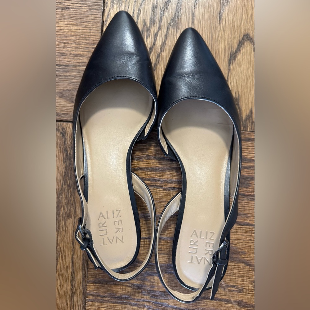 Naturalizer Black Leather Slingback Flats